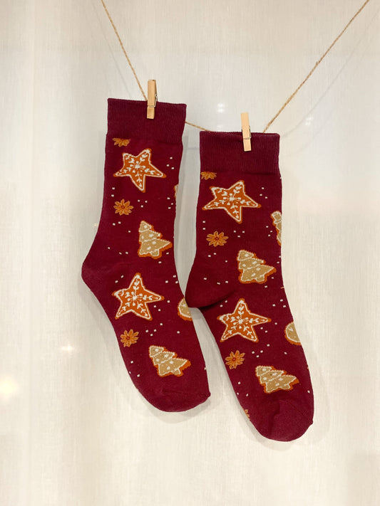 Winter Weihnachtssocken mit Plätzchen in Stern und Tannenbaum Formen