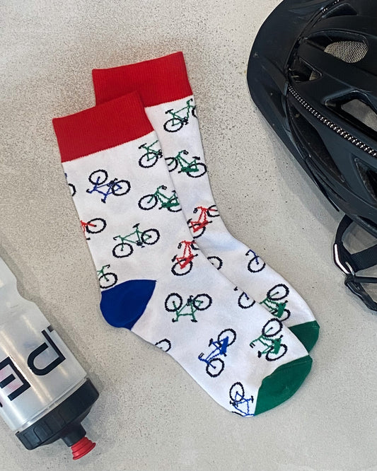 Fahrrad Socken in rot blau grün weiß lustig Freizeit