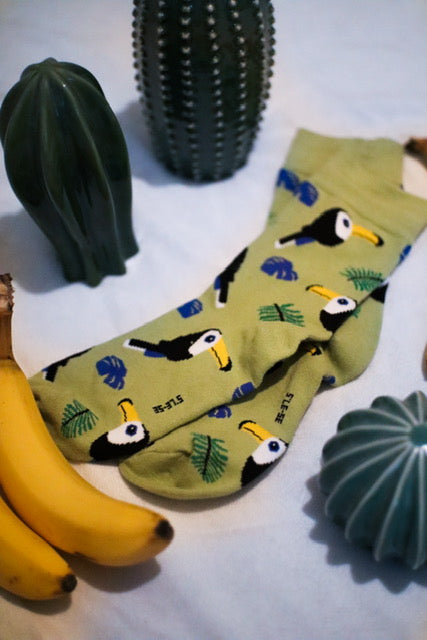 Gelbe lustige Dschungel Tucan Socken bunt